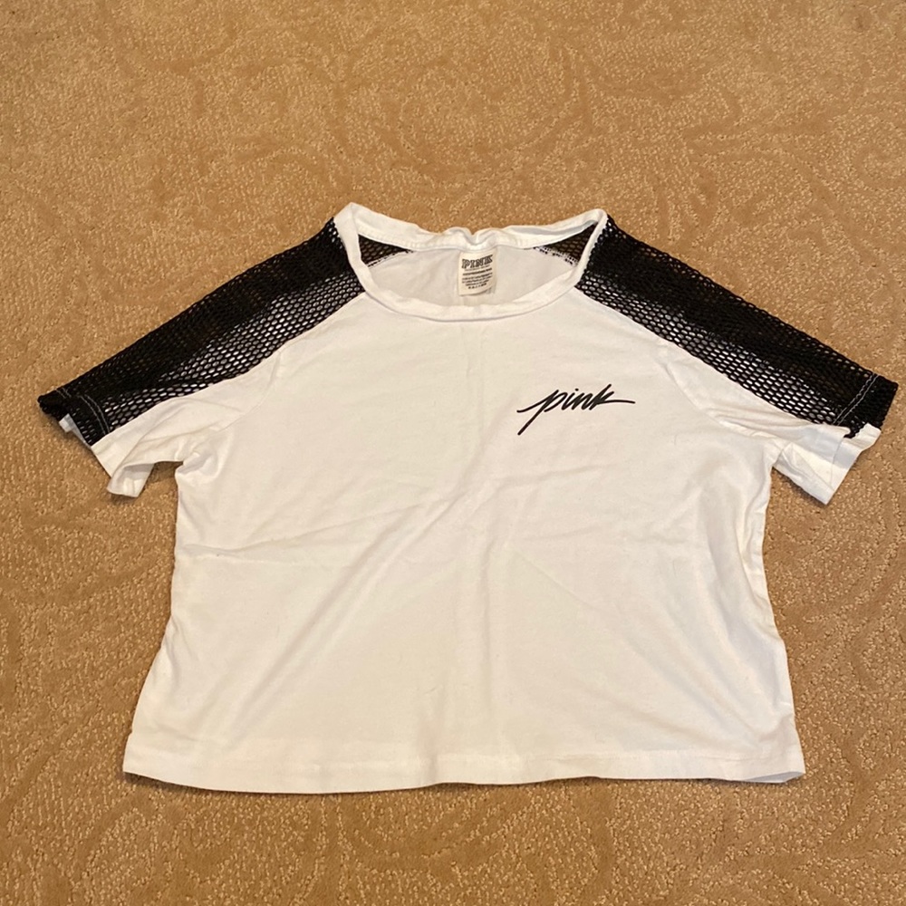 pink VS size XS crop top with mesh sleeves